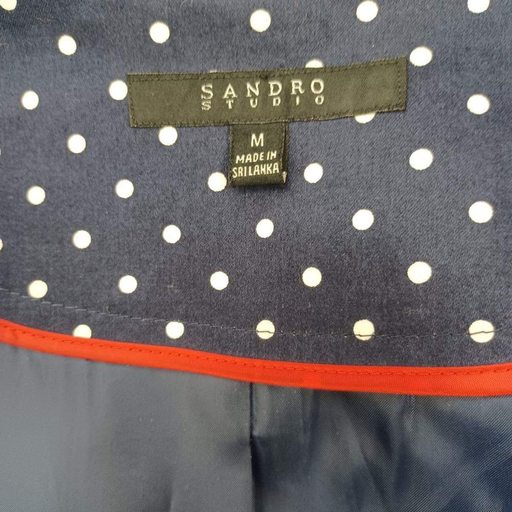 Sandro Studio Navy Blue White Polka Dot Single Button Blazer Jacket Women Size M - Picture 4 of 9